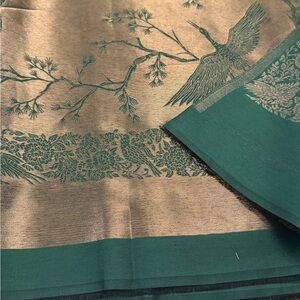 Moonlight and Pasmhina Elegant Gold and Green Scarf with Bird Design